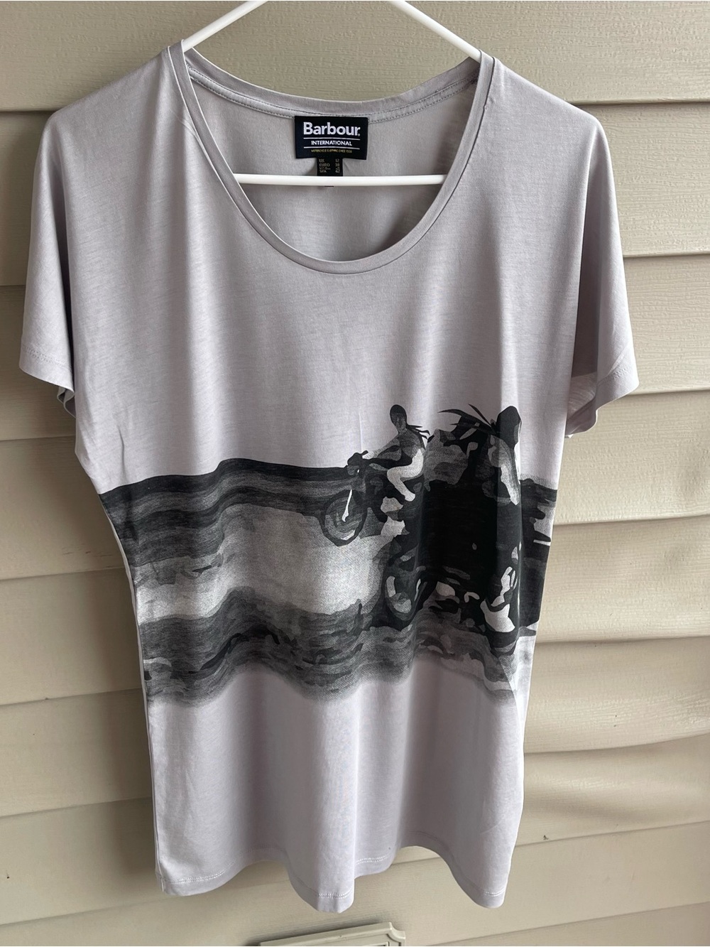 Barbour International T-Shirt Top Womens US 8 Grey Short Sleeve Moto Graphic